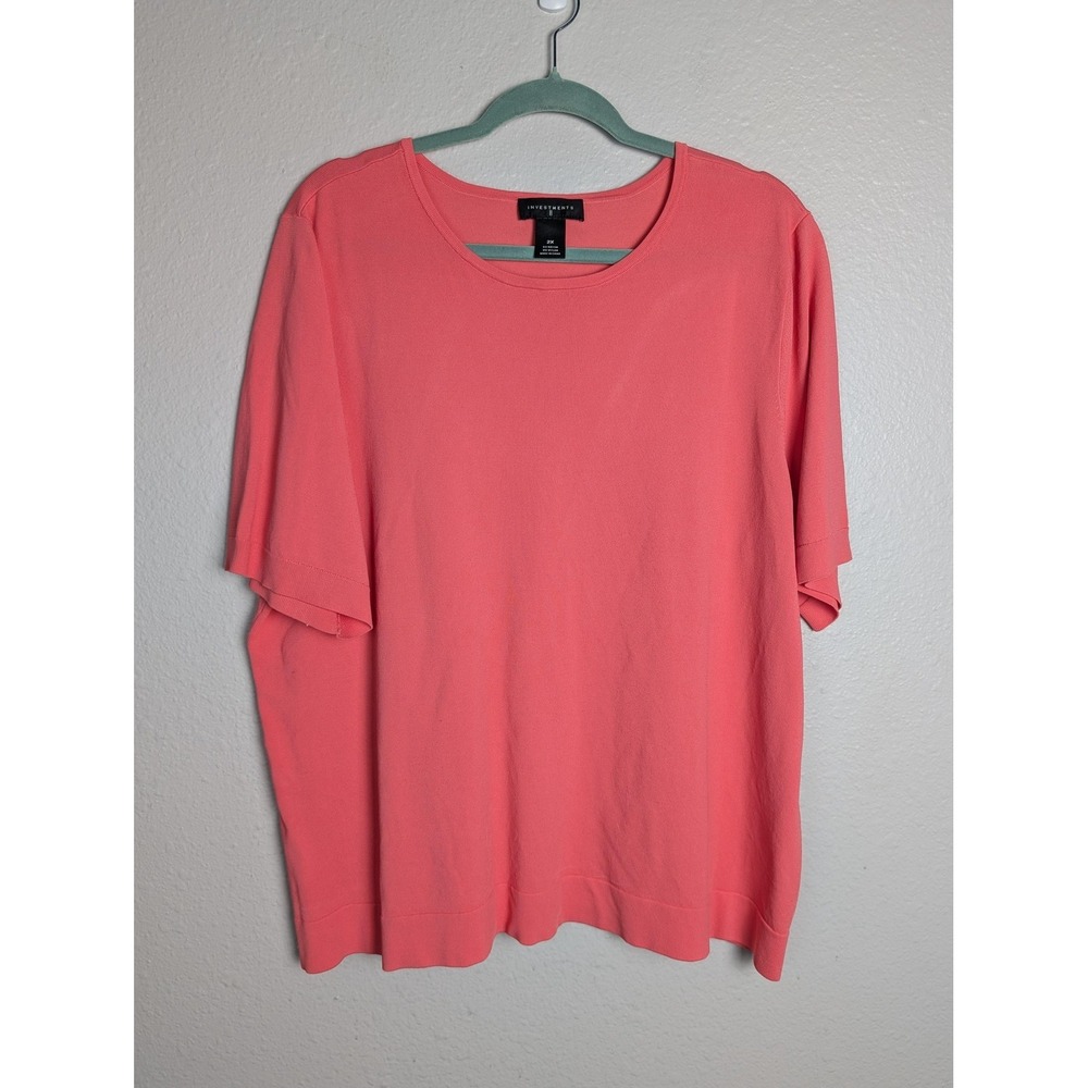 Investments T-Shirt Womens 2X Pink Crew Neck Short Sleeve Rayon Nylon Relaxed